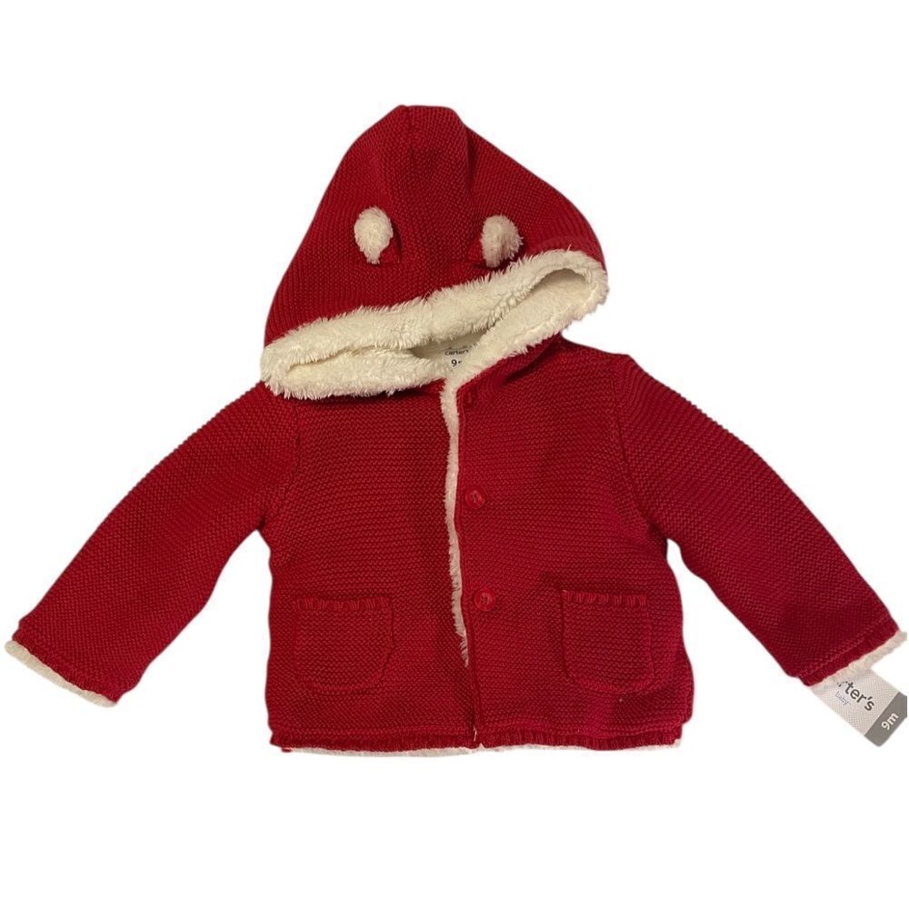 Carter's | Red Hooded Sweater Jacket with Cream Fuzzy Lining